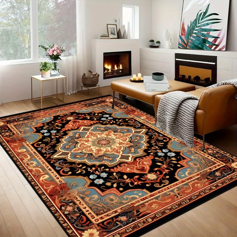 Vintage Persermuster Teppich Wohnzimmer Hochwertig Luxus Retro Teppich Rutschfest Große Fläche Schlafzimmer Dekora Teppich Lounge Matte Waschbar