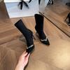 Fashion High Heeled Skinny Boots Autumn New Pointed Toe Rhinestone Suede Sleeve Non-Slip Skinny Heel Shortho Boots