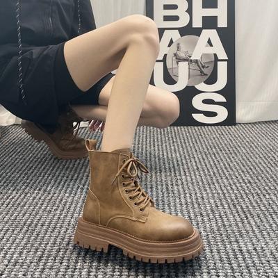 Botas Martin de Cuero Genuino para Mujer Otoño e Invierno Versión Coreana Versátiles y de Terciopelo Botas de Motociclista para Mujer Antideslizantes de Suela Gruesa Botines