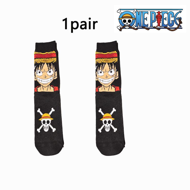One Piece Luffy Socken 1/5 Paar Set Anime Merchandise Trendige Socken Cartoon Persönlichkeit Mittelhohe Socken 36-44 grün