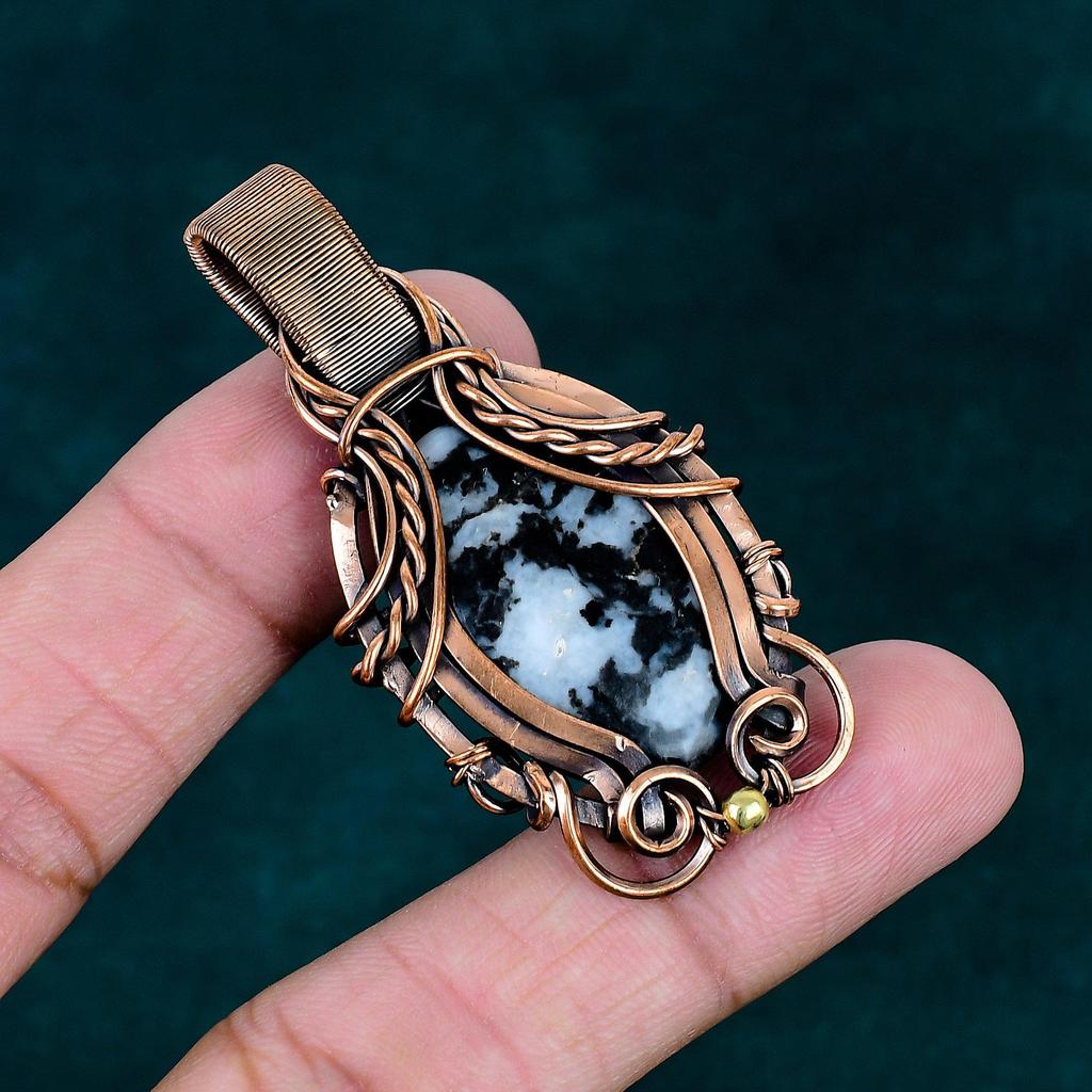 White Buffalo Turquoise Pendant Copper Wire Wearing Pendant Handmade Jewelry Original Gemstone Jewelry Fashionable Pendant Gift for Friend