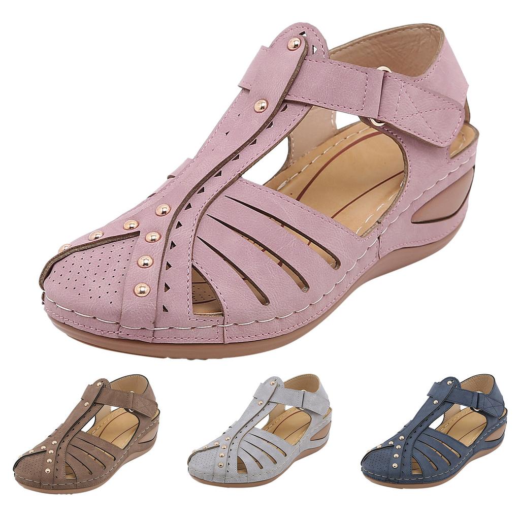 Womens Walking Sandals Size 8 Wide Women Summer Solid Hook Loop Casual Round Toe Wedges Comfortable Beach Sandalias De TacóN