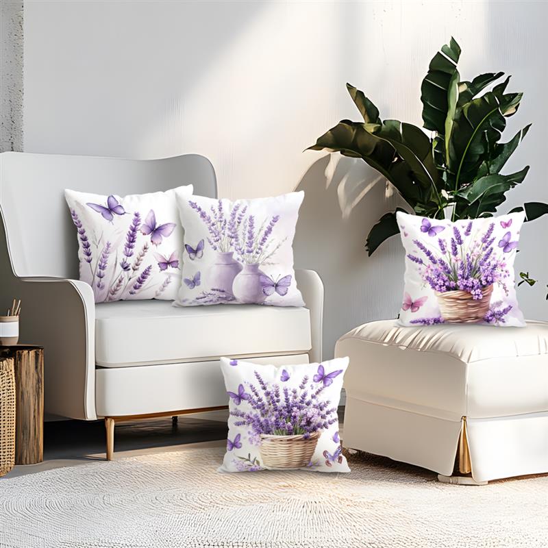 Butterfly Lavender Cushions Pillowcase Printed Polyester 45X45Cm Throw Pillow Cover Decorative Sofa Bed Cushions Pillowslip