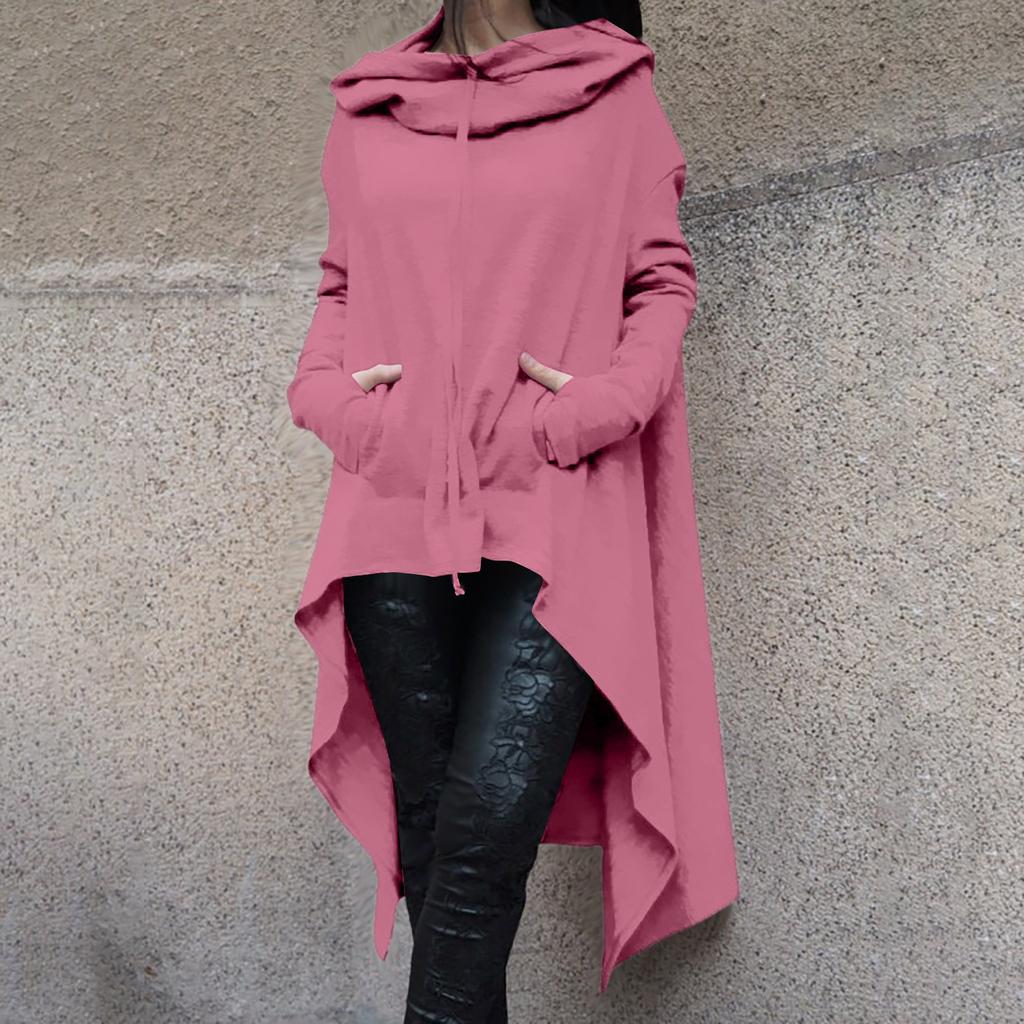 Women's Loose And Comfortable Pile Neck Long Sleeved Solid Color Long Hoodie