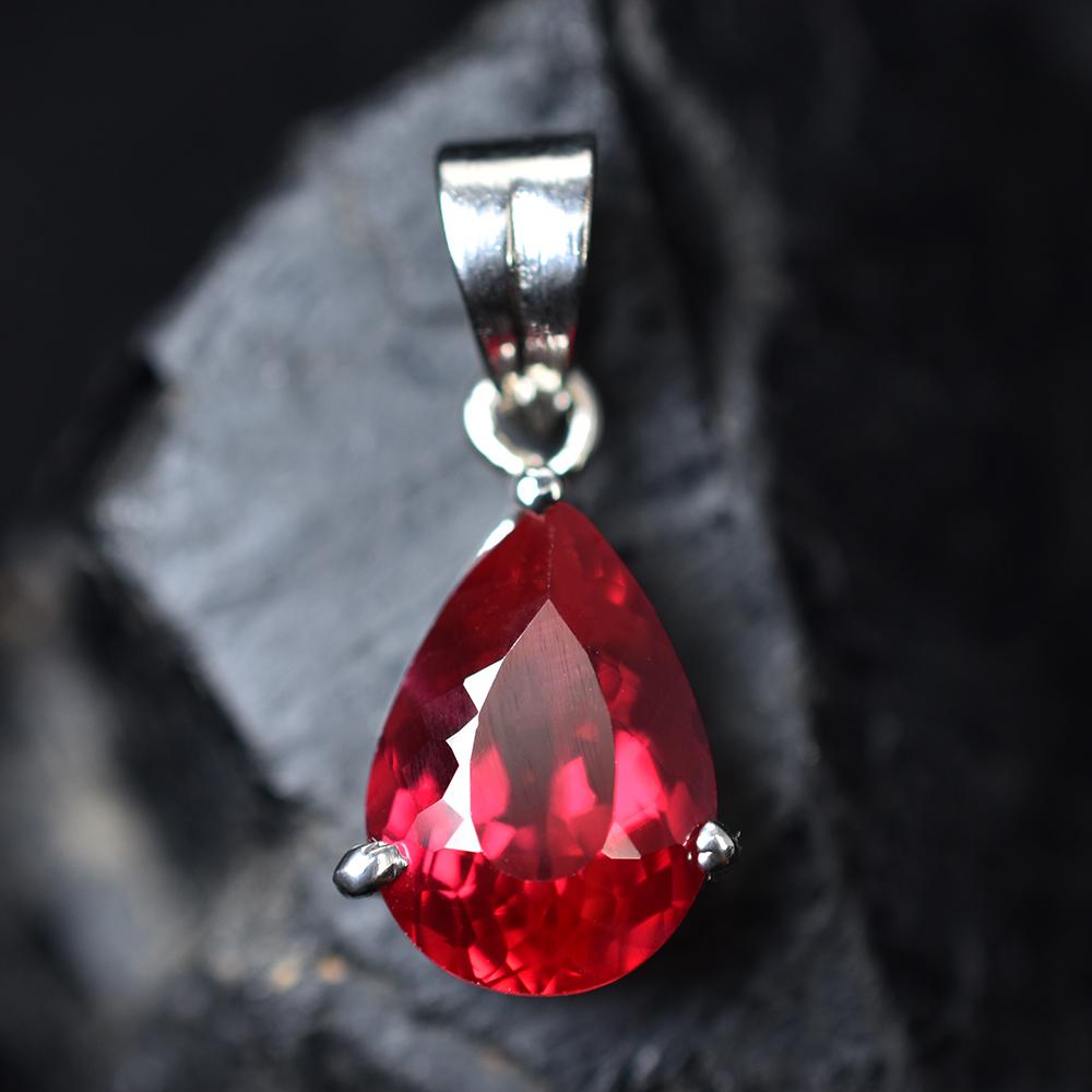 Certified 14 CT Natural Red Ruby Loose Gemstone 925 Sterling Silver Pendant MY.PD-324-NS
