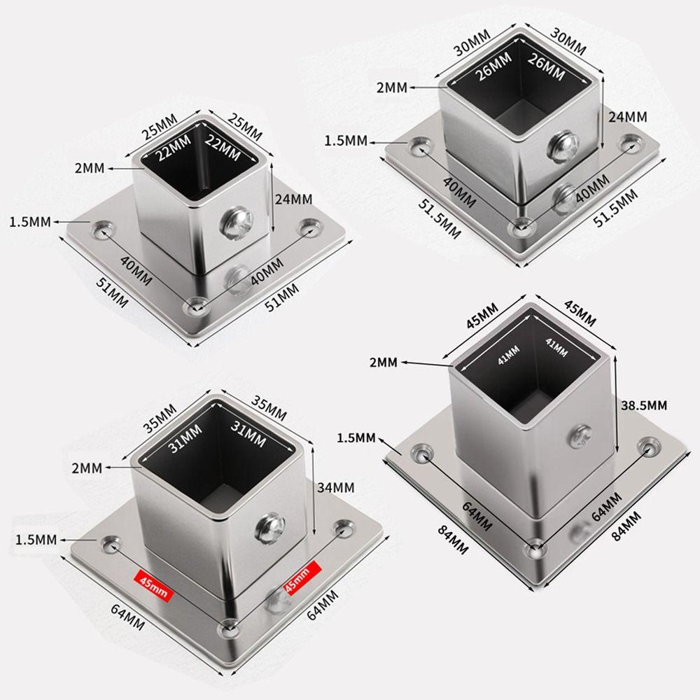 20/25/30/40mm Square Tube Connector Set Stainless Steel Elbow Corner Joint New Flange Base  Fence