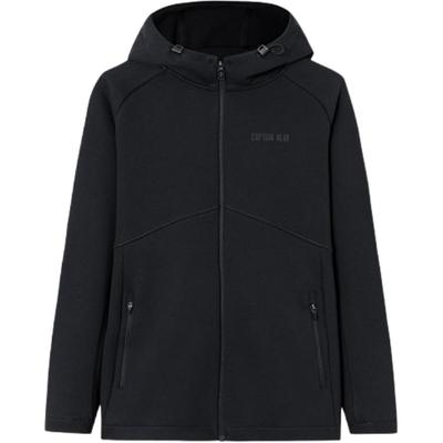 Lässige einfarbige Kapuzenjacke mit langen Ärmeln Herrenjacke Schwarz 152341703N-3