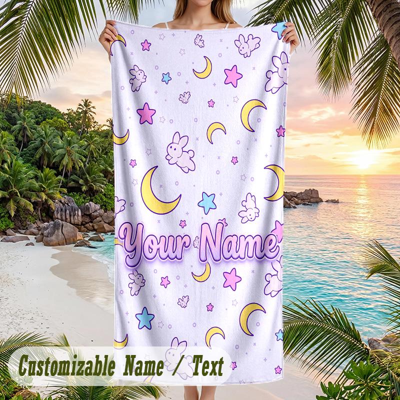 Sailor Moon Beach Towel, Personalized Custom Name Text, Quick Dry Large Absorbent Towel For Beach Pool