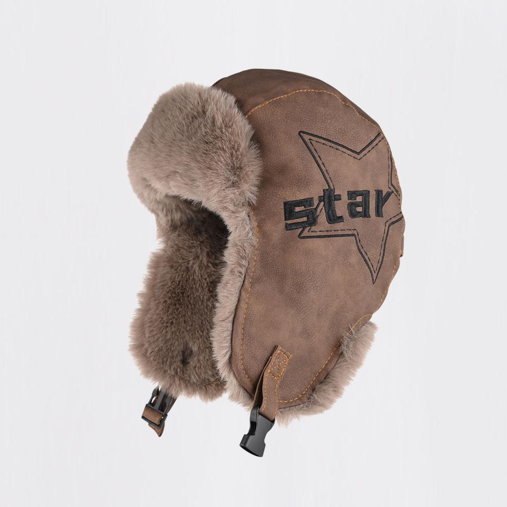 Retro leather hat men's and women's winter thickened and velvet warm ear protection hat cold pilot hat tide
