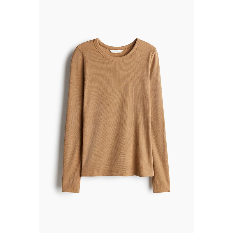 

HM Women s T-shirt Autumn Modal Blended Silm Slim Looking Base Shirt round Neck Long Sleeve Underwear Top 0999727 Deep beige 150/76