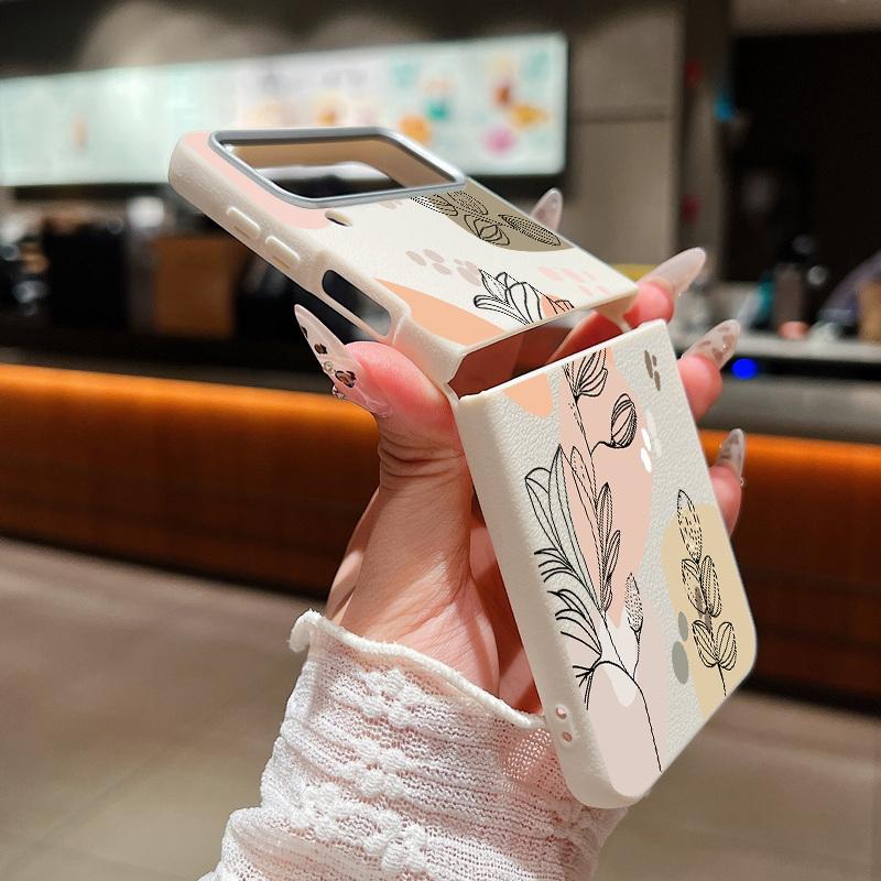 Leather Texture Soft TPU Folding Case For Samsung Galaxy Z Flip7 Flip6 Flip5 Flip4 Z Flip 7 FE 6 5 3 5G Plant Print Phone Cover
