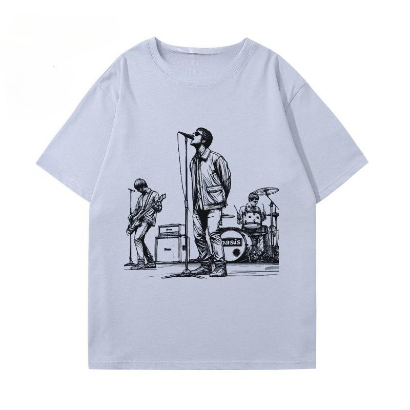 Oasi Band Album T-Shirt Men's and Women's Summer American Vintage British Rock Graffiti Short Sleeve Clothes Casual Top Popular