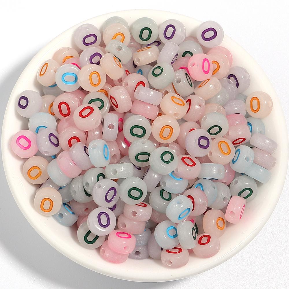 100Pcs/Lot 7mm Acrylic Luminous Beads Translucent Colorful Letter A-Z Flat Round Beads Diy Fashion Bracelet Necklace  Jewelry