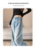 Women's 2025 Retro Blue High Waist Wide-Leg Jeans: Loose, Slimming, Floor-Length Pants
