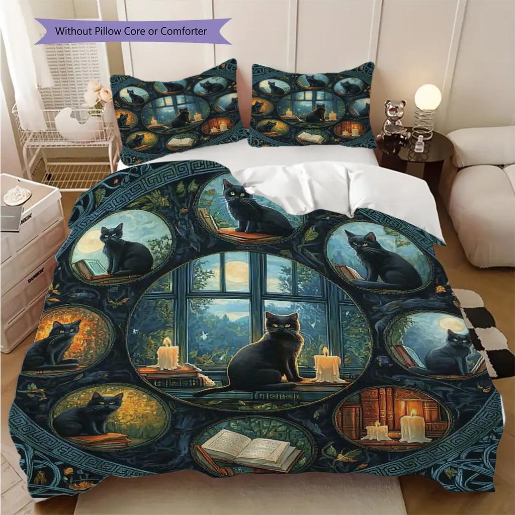 Tabby Cat Pattern Bedding Quilt Set Quilt Cover Pillowcase Home Decoration Birthday Gift (1 * duvet cover + 2 * pillowcase, without core)