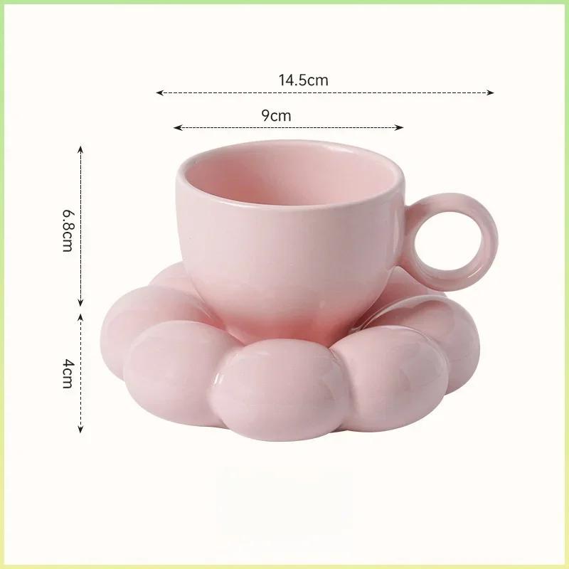 6 унций Подсолнух Кофейная кружка Эстетичная Цветок Керамическая кофейная чашка Облако Декоративное блюдце Кружка для воды Офисная посуда Настольные аксессуары 200ml розовый