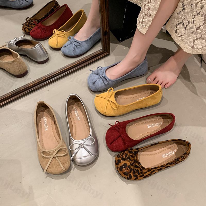 Fashion Women Flat Shoes Leopard Print 2025 Suede Fashion Shallow Bow Woman Shoe Candy Color Ladies Retro Casual Mary Jane Shoes Zapatos
