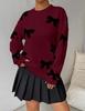 Women's Casual Bow Print Sweater Pullover for Autumn and Spring