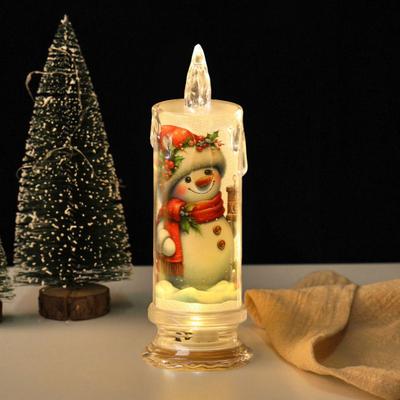 Christmas LED Flameless Candle Xmas Snowman Santa Reindeer Flickering Fake Pillar Candles for Holiday Home Decor