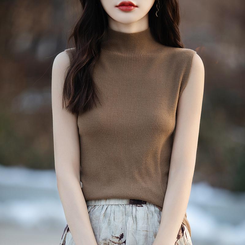 Damen Tank Top ärmellos MODERN NEW SAGA Sommer T-Shirt Stricktop Basic Weste Damen Rollkragen