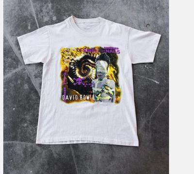 Rare! T-shirt de tournée David Bowie Nine Inch Nails Blanc Taille Pleine Double Face