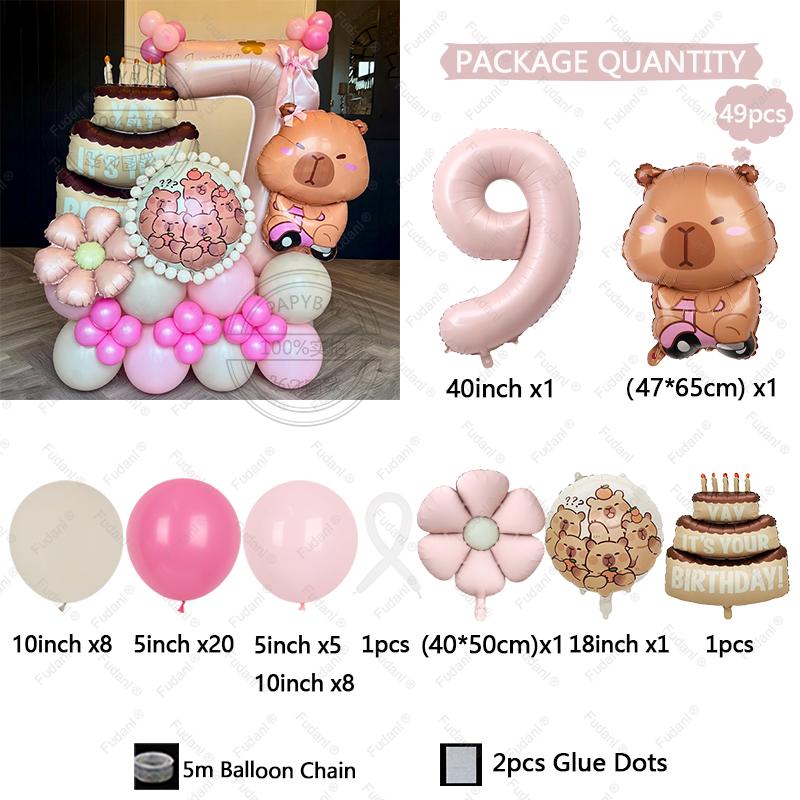 49pcs Cartoon Kawaii Capybara Shape Aluminium Film Balloon Kids Children Birthday Balloon Toy Baby Shower Globos Decora Supplies