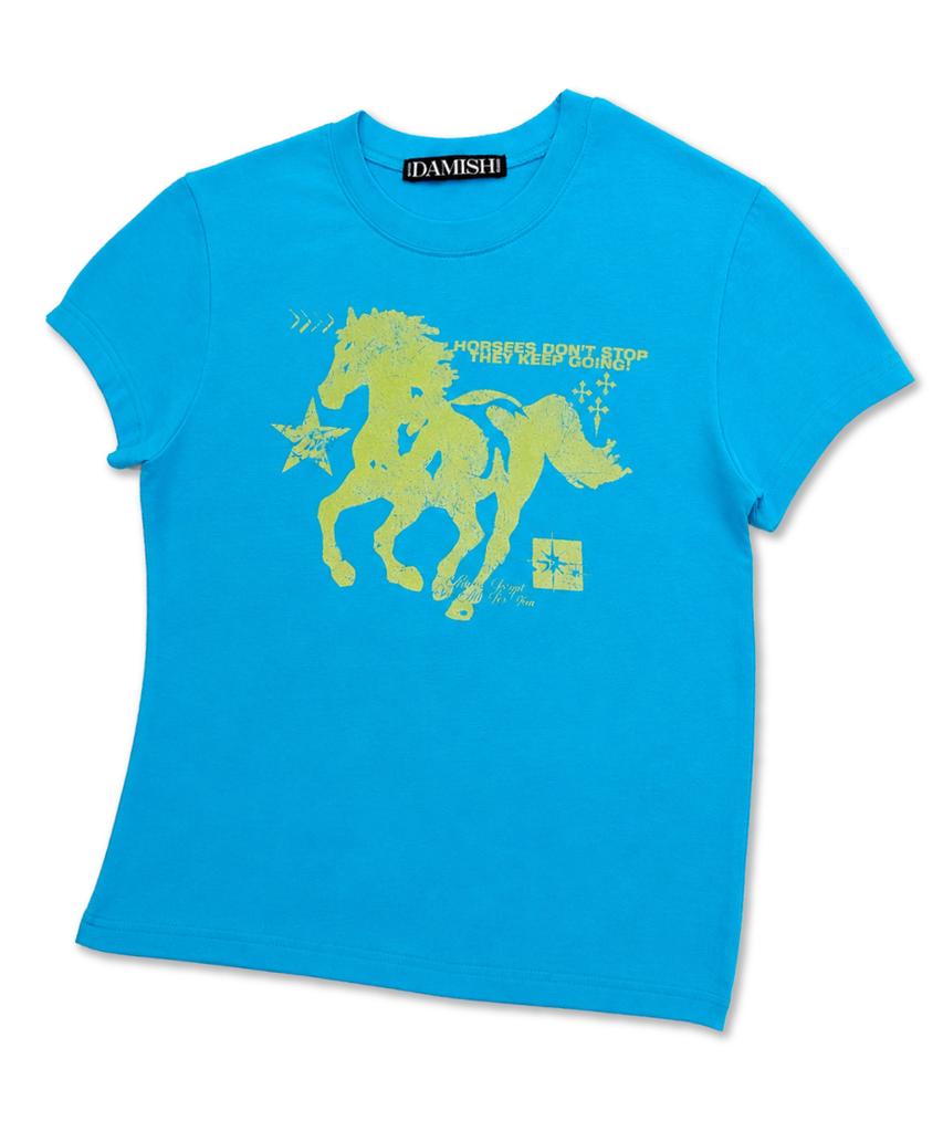 Damiswi Horse Graphic Pastel Slim T-Shirt_Blue