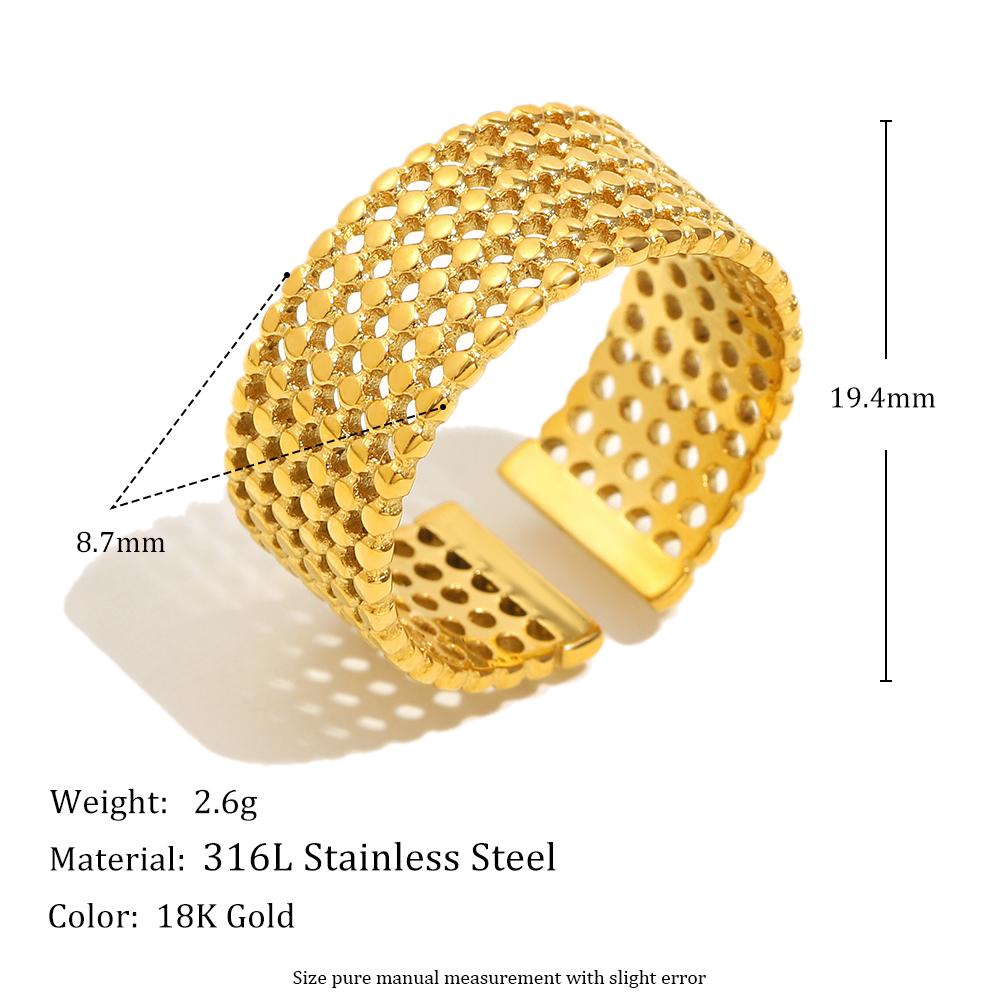 

MamacitaSlay 316L Stainless Steel Hollow Out Wide Edge Open Ring Waterproof 18K Gold Plated Women s Charm Gift High Quality Ring resizable золотий