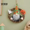 Halloween Wall Hanging Gnome Wreath, Faceless Rattan Rustic Decoration Holiday Door Hanger with Pumpkin Ghost for Front Party Decor