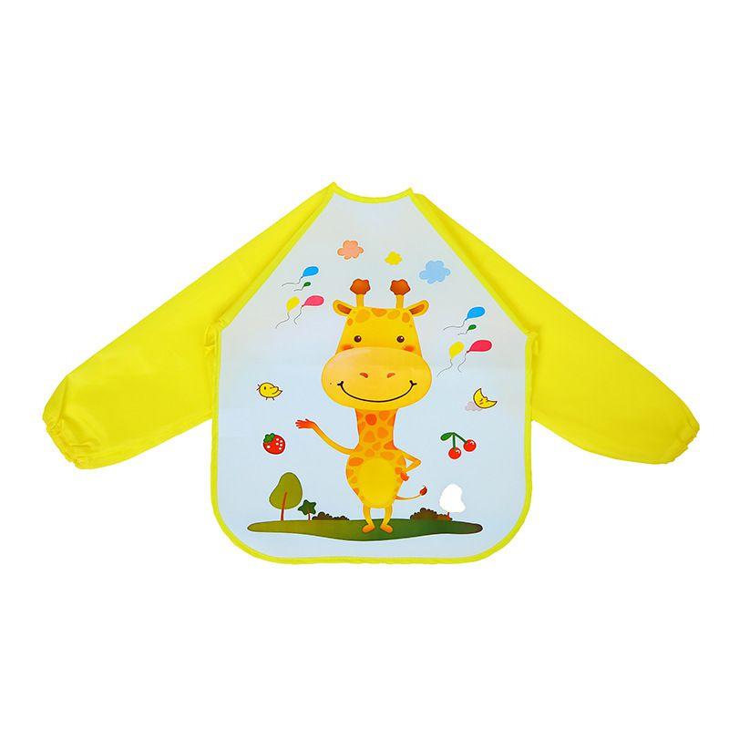 Cute Waterproof Cartoon Baby Feeding Apron With Long Sleeves For Toddler Weaning