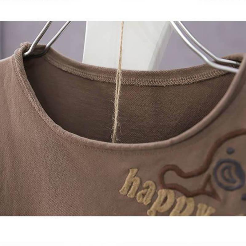 Khaki Loose Round Neck T-shirt Cotton Material Women's Short Sleeved Top Hollow Cuffs Design Retro Literary Style Simple Casual Harajuku Summer