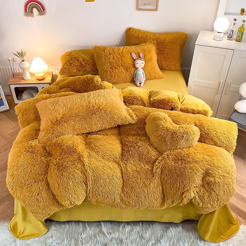 Comforter 3/4Pcs Warm Bedding Set Mink Velvet Shaggy Super Soft Coral Fleece Bed Sheet S