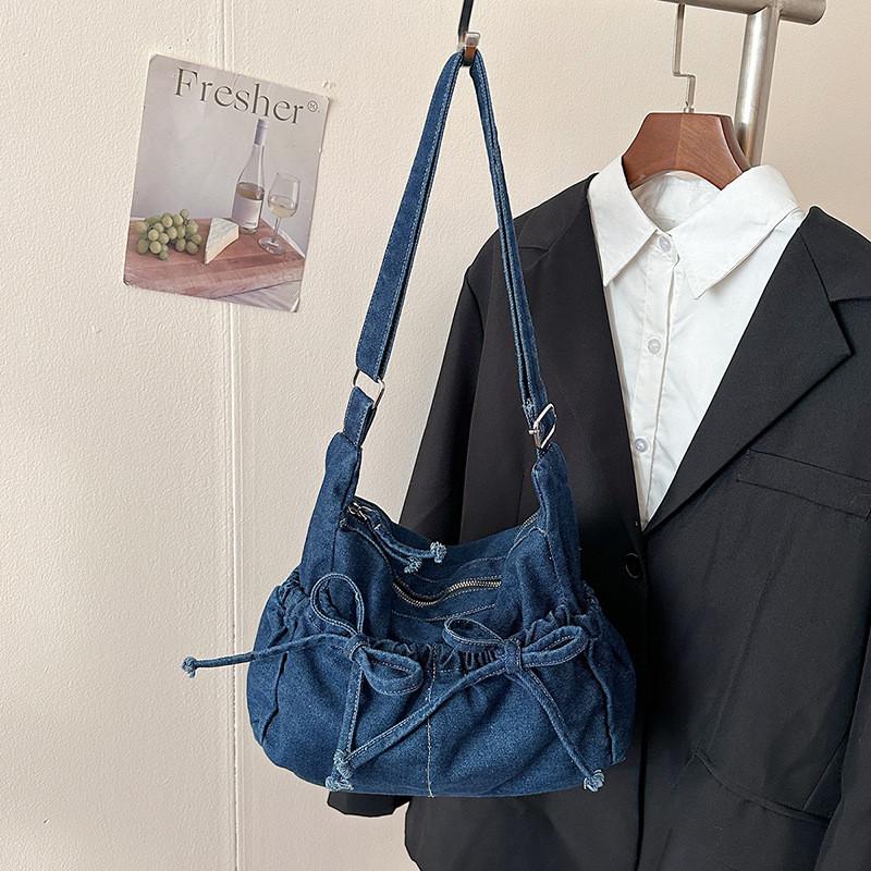 IELGY Retro All-Match One-Shoulder Messenger Washed Denim Bag Casual Bucket Bag Fresh