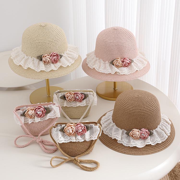 Girls' French Summer Straw Sun Hat - Wide Brim, UV Protection, Breathable Design