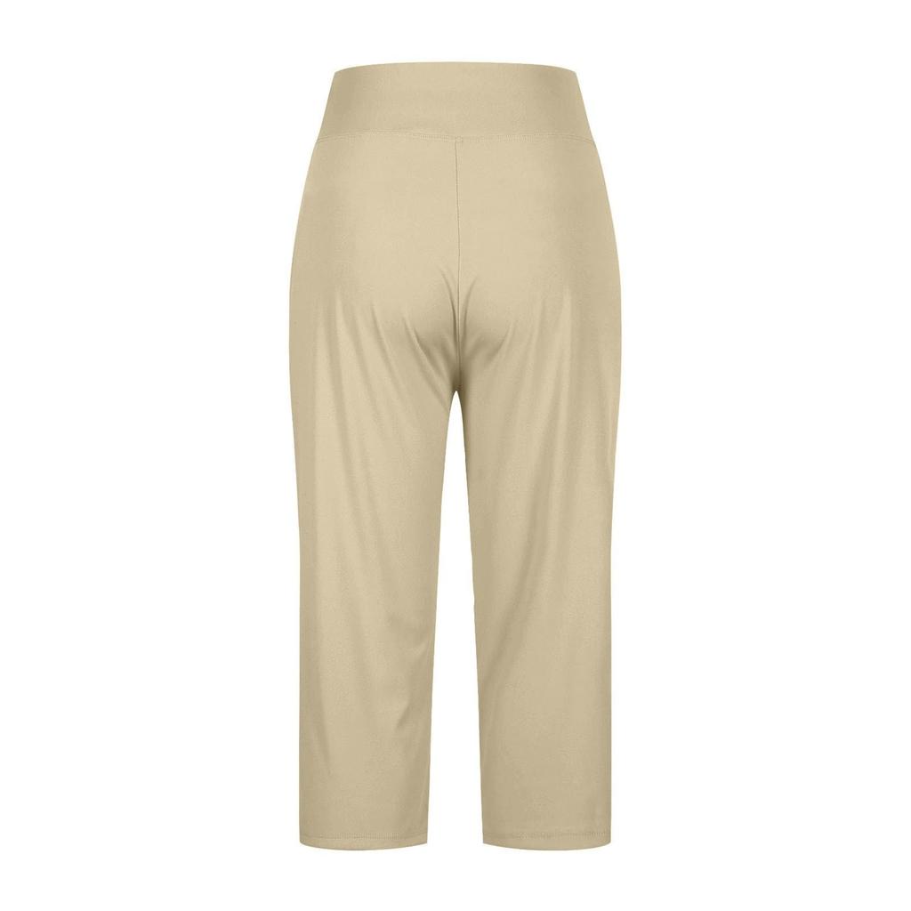 Pantalones de Moda para Mujer de Color Sólido con Bolsillos con Botones y Bajos Divididos Cintura Alta Deportes Yoga Casual Pantalones Recortados