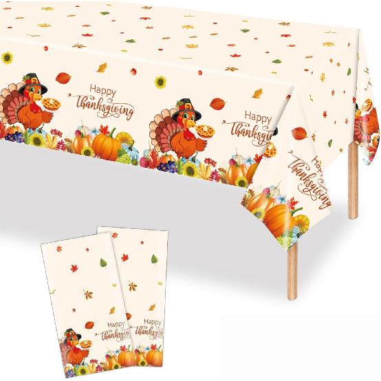 2 Pack Thanksgiving Tablecloths Disposable, Rectangle Thanksgiving Table Cover, Rectangle Vinyl Thanksgiving Turkey Tablecloth for Table Decor Party