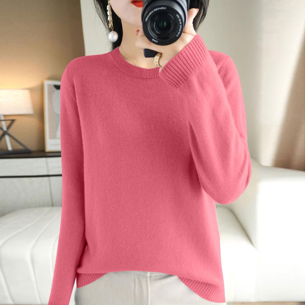 Women's Long Sleeved Knitted Sweater Round Neck Loose Thin Top