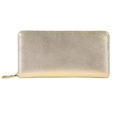 Lizdays Women's Genuine Leather Long Wallet with Automatic Receipt and Coin Separation, Skimming Prevention, and Coin Thru (Gold)