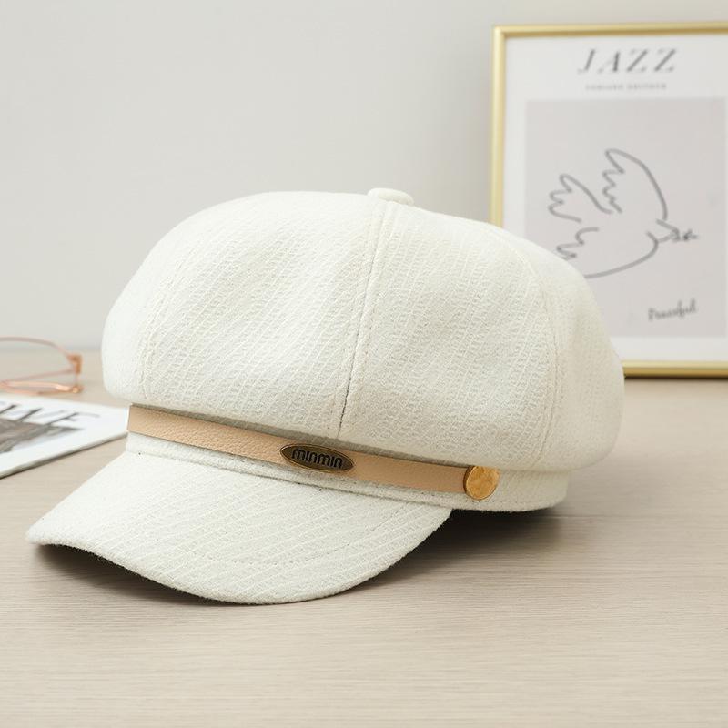Flattening Cap Women, Beret Newsboy Hat for Small Face, British Style Autumn Winter Octagonal Hat