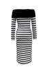 Slim Fit Striped Knit Dress with Slit - One-Shoulder Sexy Autumn/Winter Wear