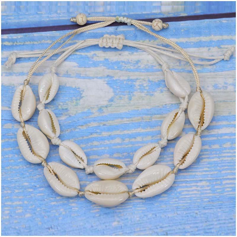 Boho Cowrie Shell Necklace Bracelet Set, Ocean Beach Hawaii Jewelry for Women
