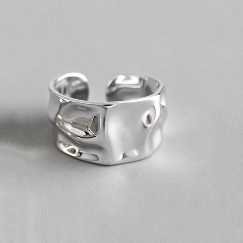 Retroirregular Concave and Convex Wide Ring Casualretro Square Wide Edge Open Ring