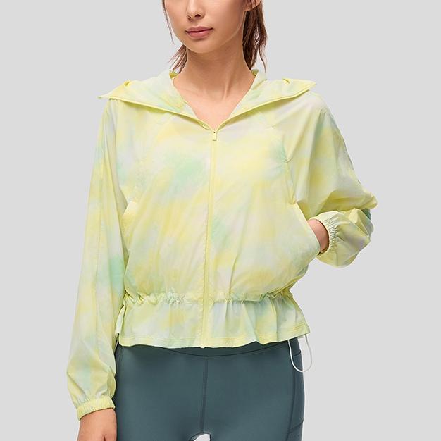 Saucony Hooded Zip Loose Long Sleeve Sun Protection Top Women tops Yellow Green Ombre SC1249125A-PR61