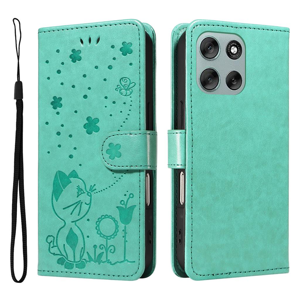 For Motorola Moto G56 5G Leather Wallet Case Cat Bee Pattern Phone Cover Stand