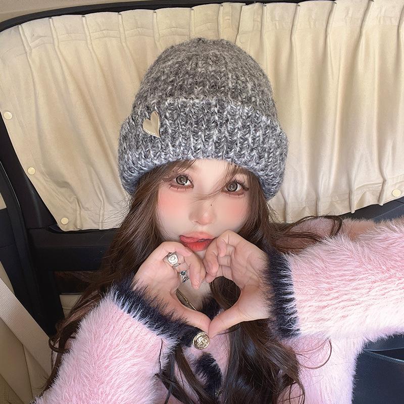 

Japanese Love Hat for Women In Autumn and Winter Ear Protection and Warm Wool Hat Showing Face Small Korean Version Versatile Knitted Hat Cold Hat M（56-58cm）