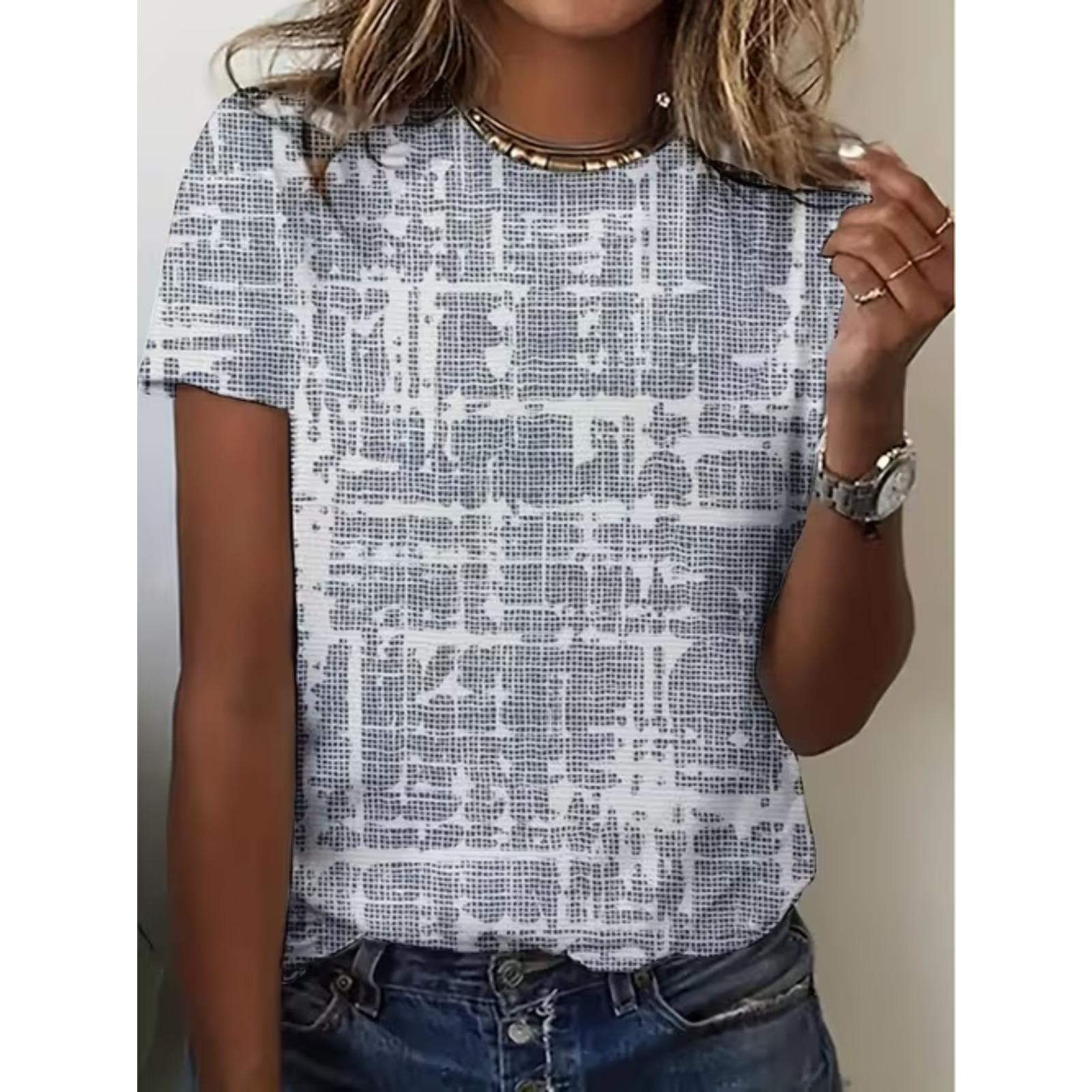 

Fashion Women Splicing StripesPrint T Shirt Funny Casual O-neck Short Sleeves T-shirt Summer Female Tee Shirt XS серый