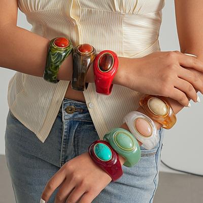 Europe American Style Acrylic Bangle Bohemian Retro Hand Ring Unique Irregular Wide Bracelet  Girls
