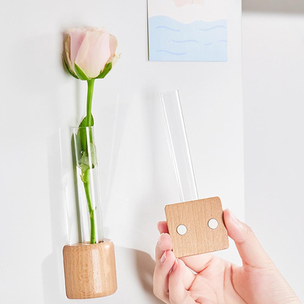 Mini Magnetic Vase for Fridge Cute Wood Test Tube Flower Holder Wall Planter Refrigerator Magnet Hydroponic Plant Tube