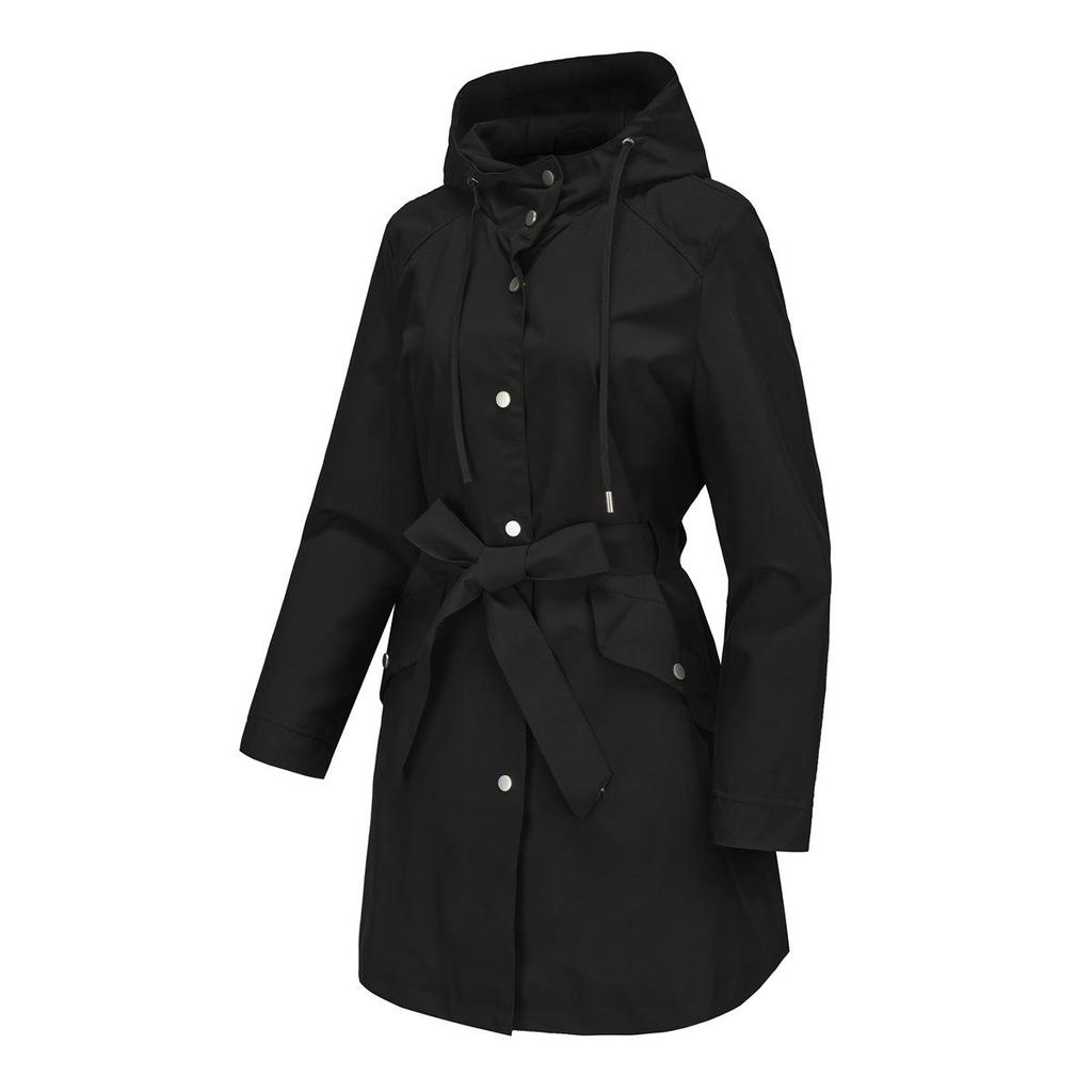Herbst Damen Einreihig Einfarbig Reverskragen Kapuze Langarm Locker Jacke Windmantel