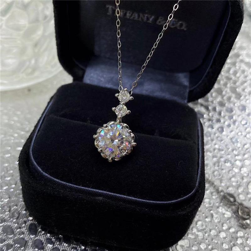Moissanite & Diamond Necklace: 1 Carat D Color AU750 Micro-set Pendant
